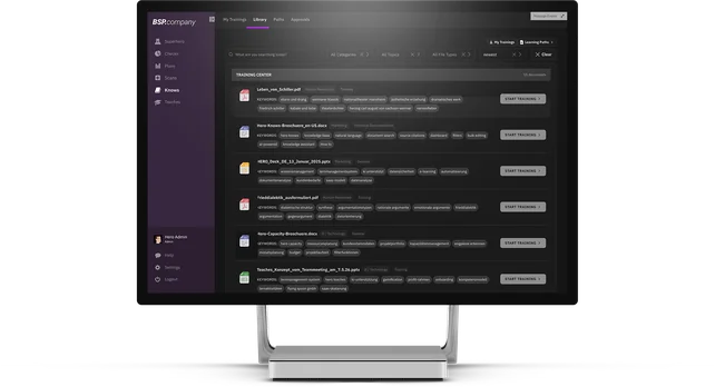 HEROKNOWS results list: approved documents with status and source reference